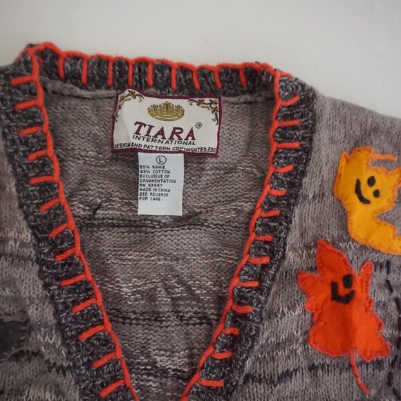 Vintage Tiara Gray Halloween Ghost Pumpkin Sequin Spooky Knit Sweater Vest L - Picture 9 of 9